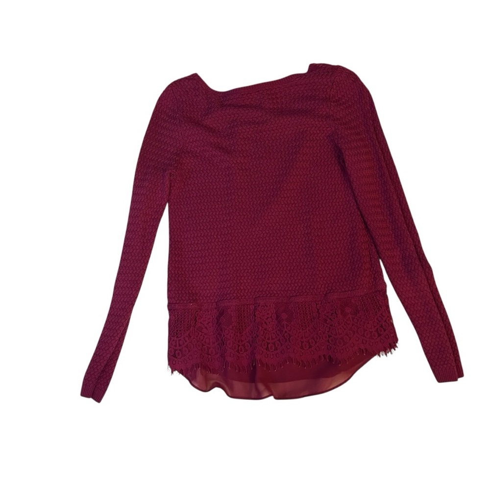 Lucky Brand Burgundy Lace Hem Sweater - Picture 3 of 5